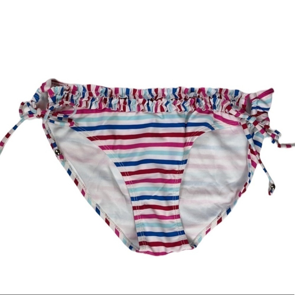 Ingear Swim Bottom Bikini Women Size L Blue Red Striped Ruffle New